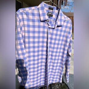 Neiman Marcus 100%Lavender and Light Blue Plaid Shirt.  Trim fit.